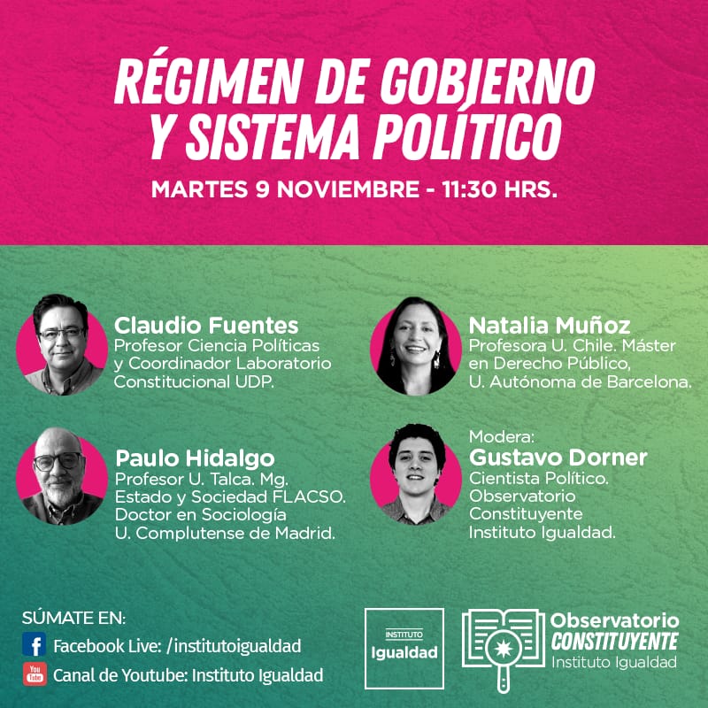 Régimen de Gobierno y Sistema Político - Martes 9 de noviembre, 11:30 hrs.  - Instituto Igualdad